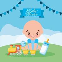 Baby shower card with cute little boy vector