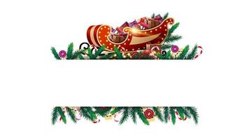 Christmas white blank template with frame of Christmas tree branches, candies and garlands. vector