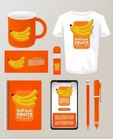 bundle of bananas fruits mockup elements branding vector