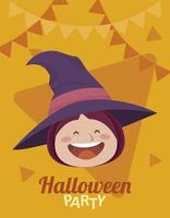 happy halloween party with little witch head character vector
