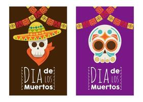 cartel del dia de los muertos con calaveras de mariachis vector