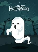 happy halloween celebration card with ghost vector