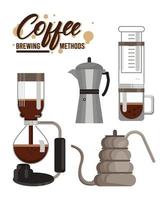 four coffee brewing methods bundle set icons vector