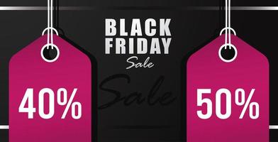 black friday sale banner with pink tags hanging vector