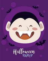 happy halloween party with dracula count and bats flying vector