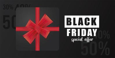 black friday sale banner with black gift vector