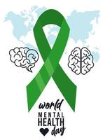 world mental health day campaign with brains and ribbon vector