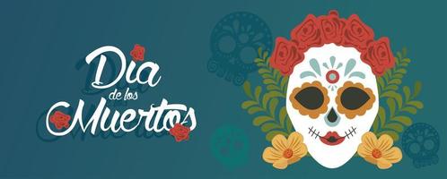 dia de los muertos poster with katrina skull and floral decoration vector