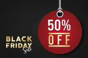 black friday sale banner with red circular tag hanging vector