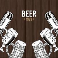 beers mugs in wooden background vector