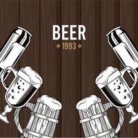 beers mugs in wooden background vector