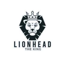 head of lion king with crown front monochrome vector