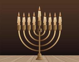 feliz celebración de hanukkah con candelabro vector