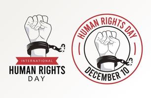 human rights day poster with hands breaking handcuffs vector