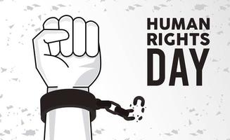 cartel del día de los derechos humanos con esposas rotas vector