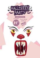 halloween horror party celebration poster with clown evil face vector