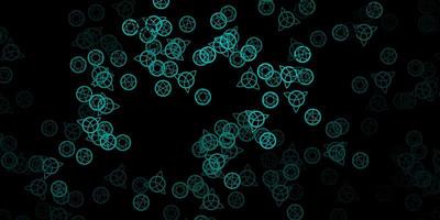 Dark Green vector background with occult symbols.