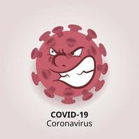 Covid-19 Coronavirus angry character. Cartoon virus vector illustration with dangerous face.