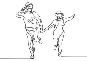 Continuous line drawing. Romantic couple holding hands and running. Lovers theme concept design. vector