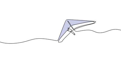 Hang gliding one line drawing, an air sport or recreational activity in which a pilot flies a light. vector