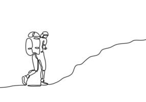 one line drawing of traveler walking continuous design. Person doing hiking on mountain outdoor vector