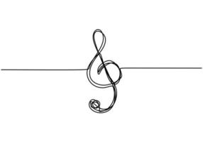 Treble clef is drawn by a single black one line, isolated on a white background. One-line drawing. Continuous line minimalism scribble style. vector