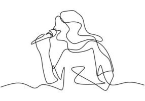 una niña cantando una canción encantadora. una línea continua. vector