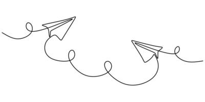 Paper plane drawing vector, continuous single one line art style isolated on white background. Minimalism hand drawn style vector