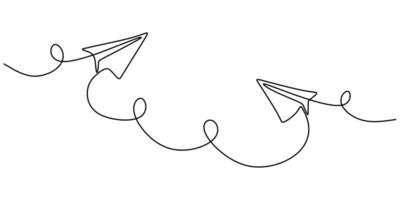 Paper plane drawing vector, continuous single one line art style isolated on white background. Minimalism hand drawn style vector