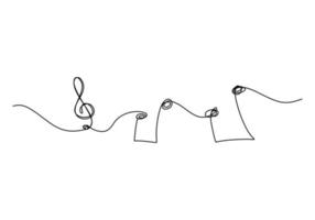 Continuous one line drawing. Music symbol vector illustration. Minimalism style isolated on white background.