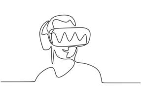 Continuous one line of a person using virtual reality glasses vector