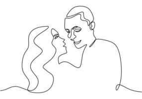 Continuous line drawing. Romantic couple. Lovers theme concept design. One hand drawn minimalism. Metaphor of love vector illustration, isolated on white background.