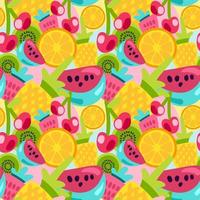 patrones de frutas de verano en estilo de dibujos animados brillante vector