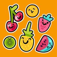 Tasty sweet fruits and berries set with emoji vector