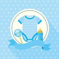 Baby shower card with cute baby clothes vector