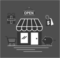 Store building with online shopping technology icons vector