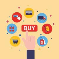 Bundle of online shopping technology icons vector