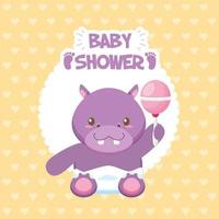 Baby shower card with cute hippo vector