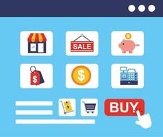 Bundle of online shopping technology icons vector