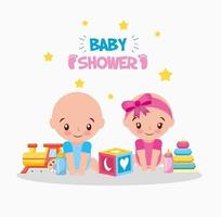 tarjeta de baby shower con lindos bebés vector