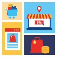 Bundle of online shopping technology icons vector