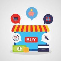 Tablet with online shopping technology icons vector
