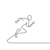 One line drawing person running, minimalism line art. Continuous hand drawn human run and jump. vector