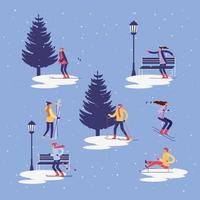 People doing outdoor activities in winter vector