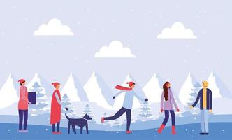 People doing outdoor activities in winter vector