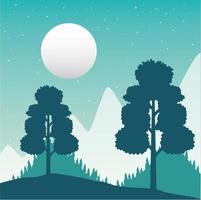 Wanderlust forest landscape with full moon scene vector