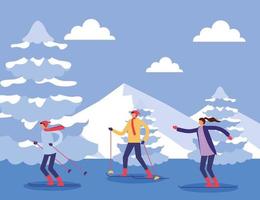 People doing outdoor activities in winter vector