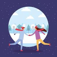 Couple doing outdoors activities in the snow vector