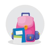 cartel de regreso a la escuela con mochila y útiles escolares vector