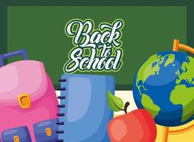 back to school poster with chalkboard and supplies vector